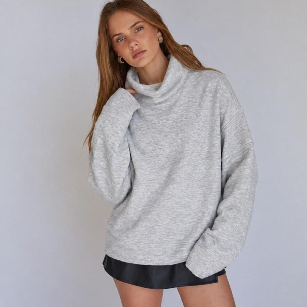 Danskin Light Gray Heather Cowl-Neck Pullover Oversized Athletic Sweatshirt